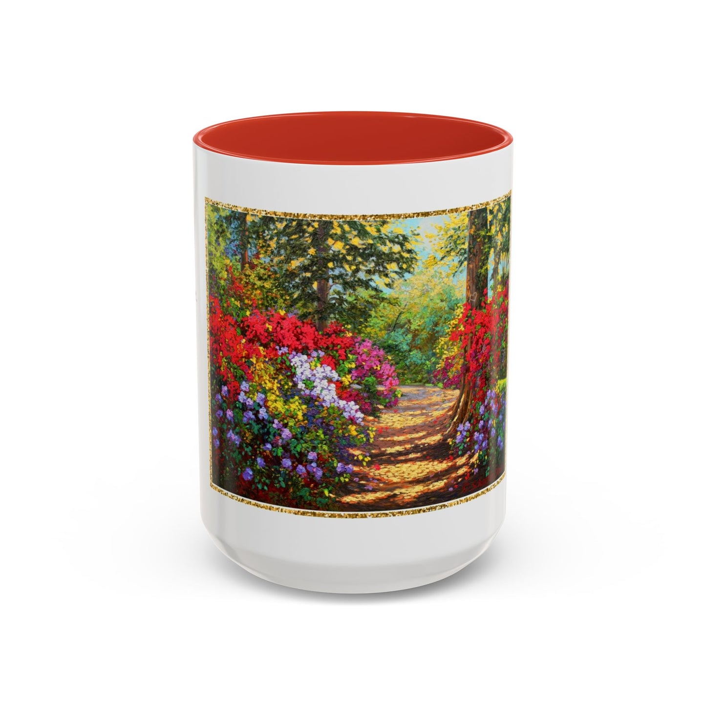 Scenic Garden Path Coffee Mug — “Lovers Lane” Schaefer/Miles Floral Accent Mug (11/15oz)