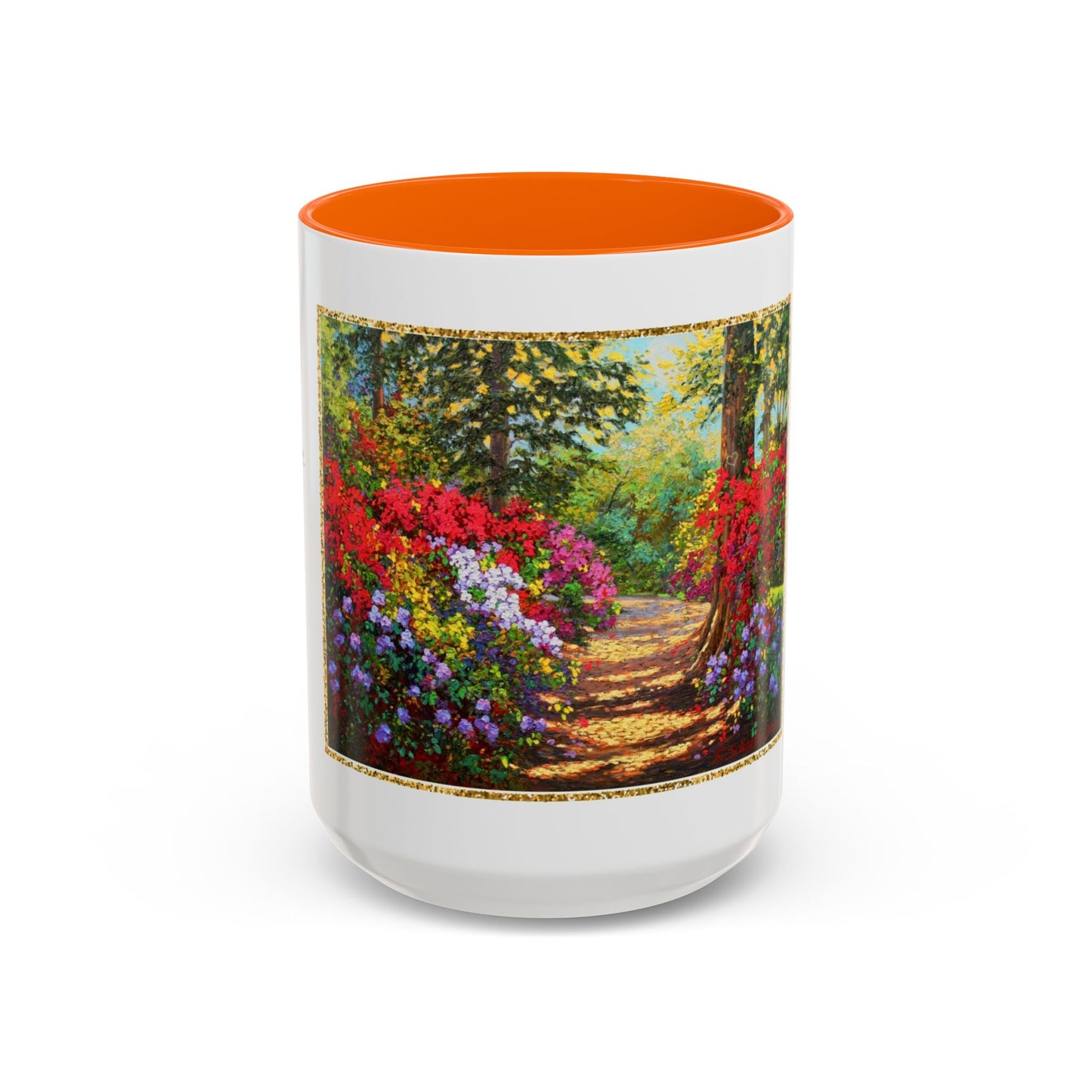 Scenic Garden Path Coffee Mug — “Lovers Lane” Schaefer/Miles Floral Accent Mug (11/15oz)