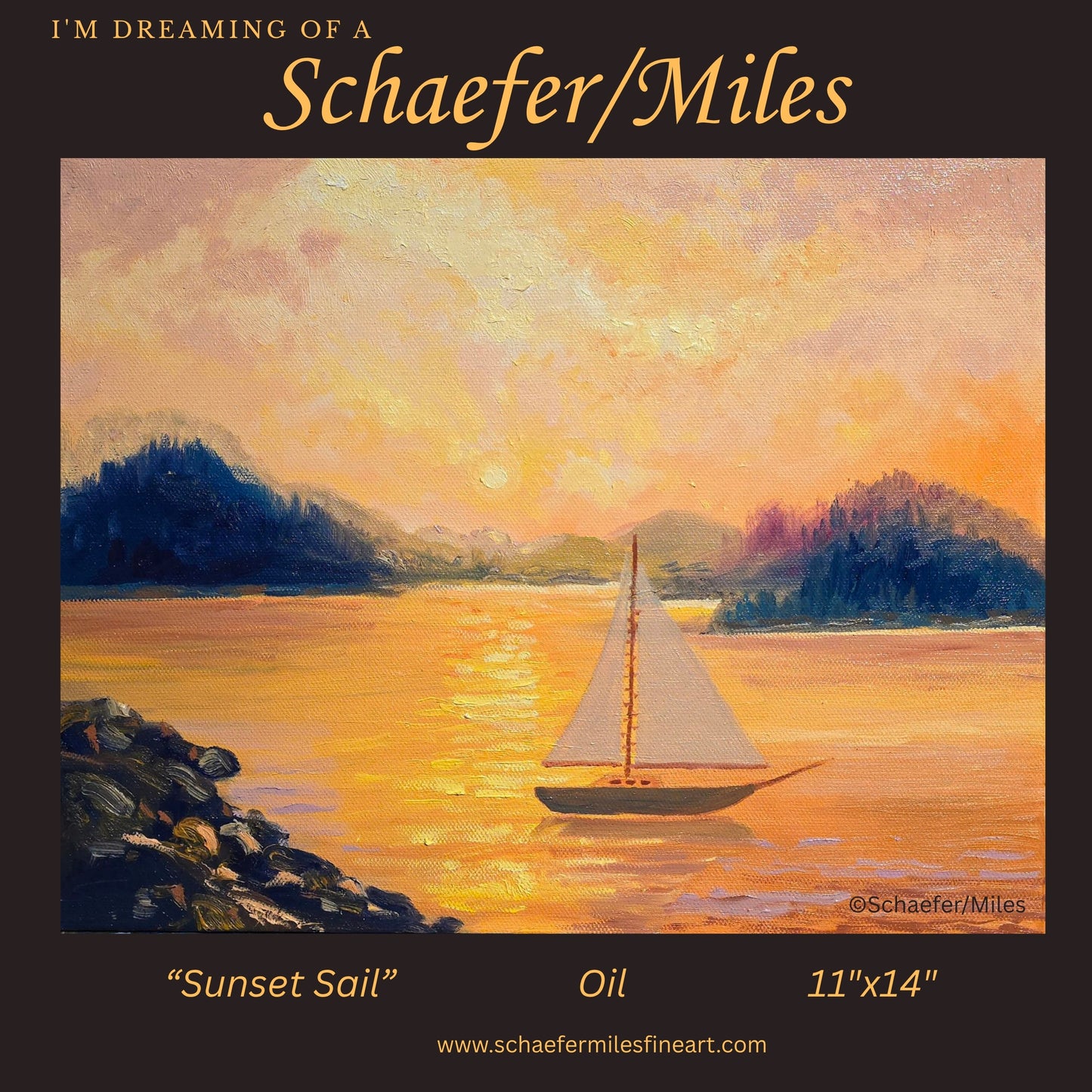 Sunset Sail Oil 11x14 Framed