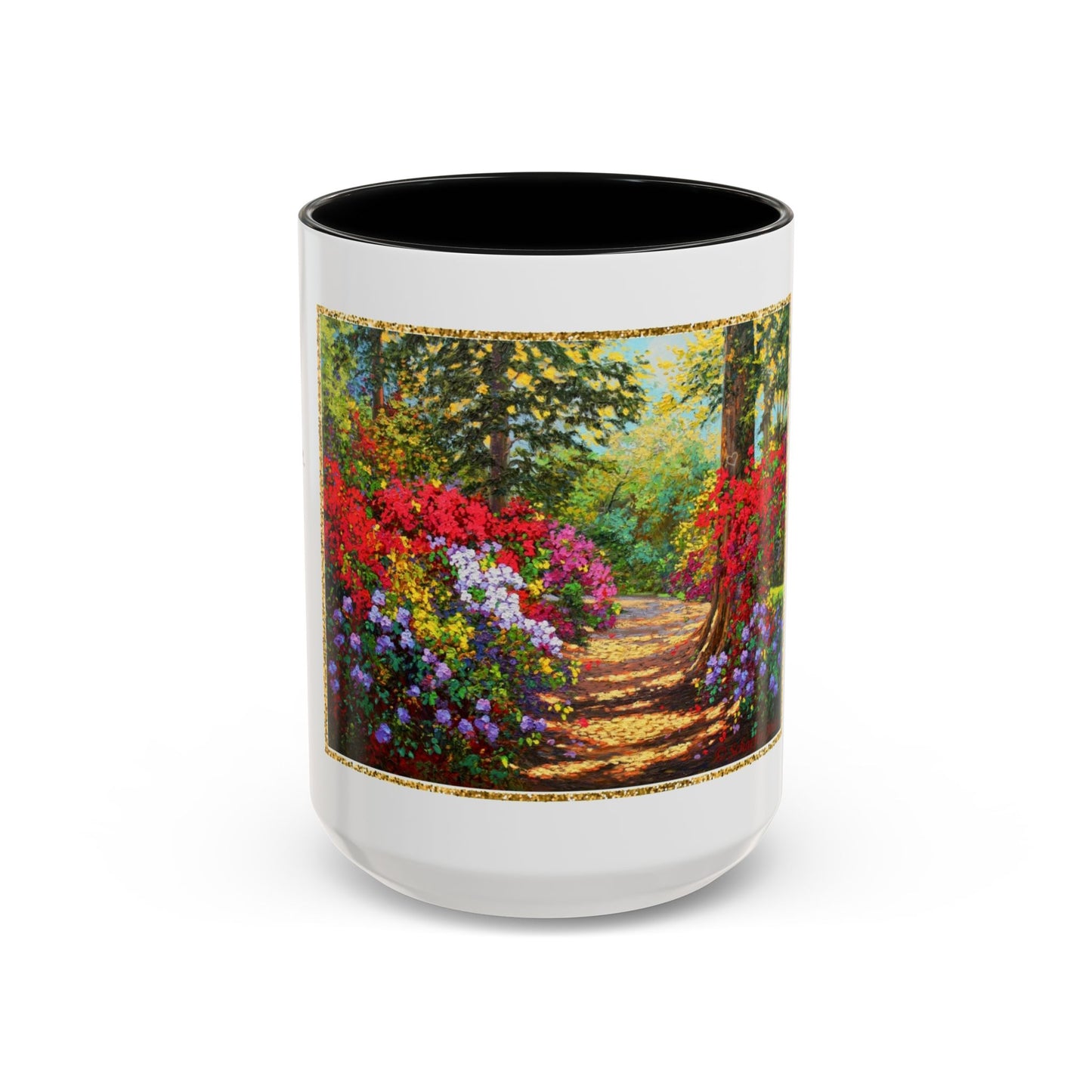 Scenic Garden Path Coffee Mug — “Lovers Lane” Schaefer/Miles Floral Accent Mug (11/15oz)