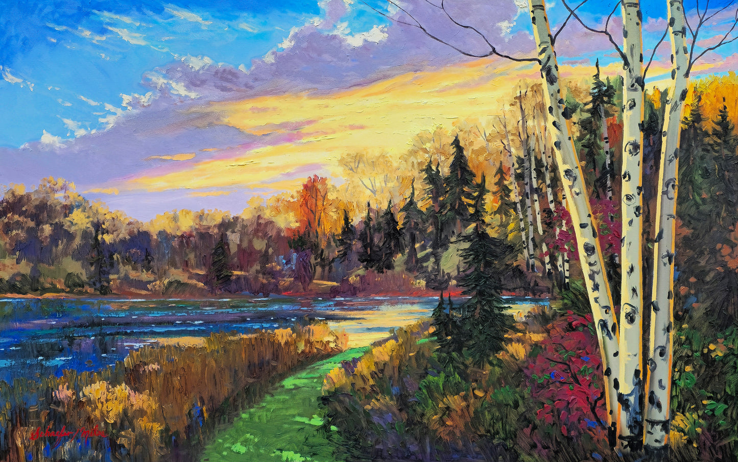 "A Symphony of Scarlet and Gold" Oil 30"x48" unframed, gallery wrapped - ready to hang