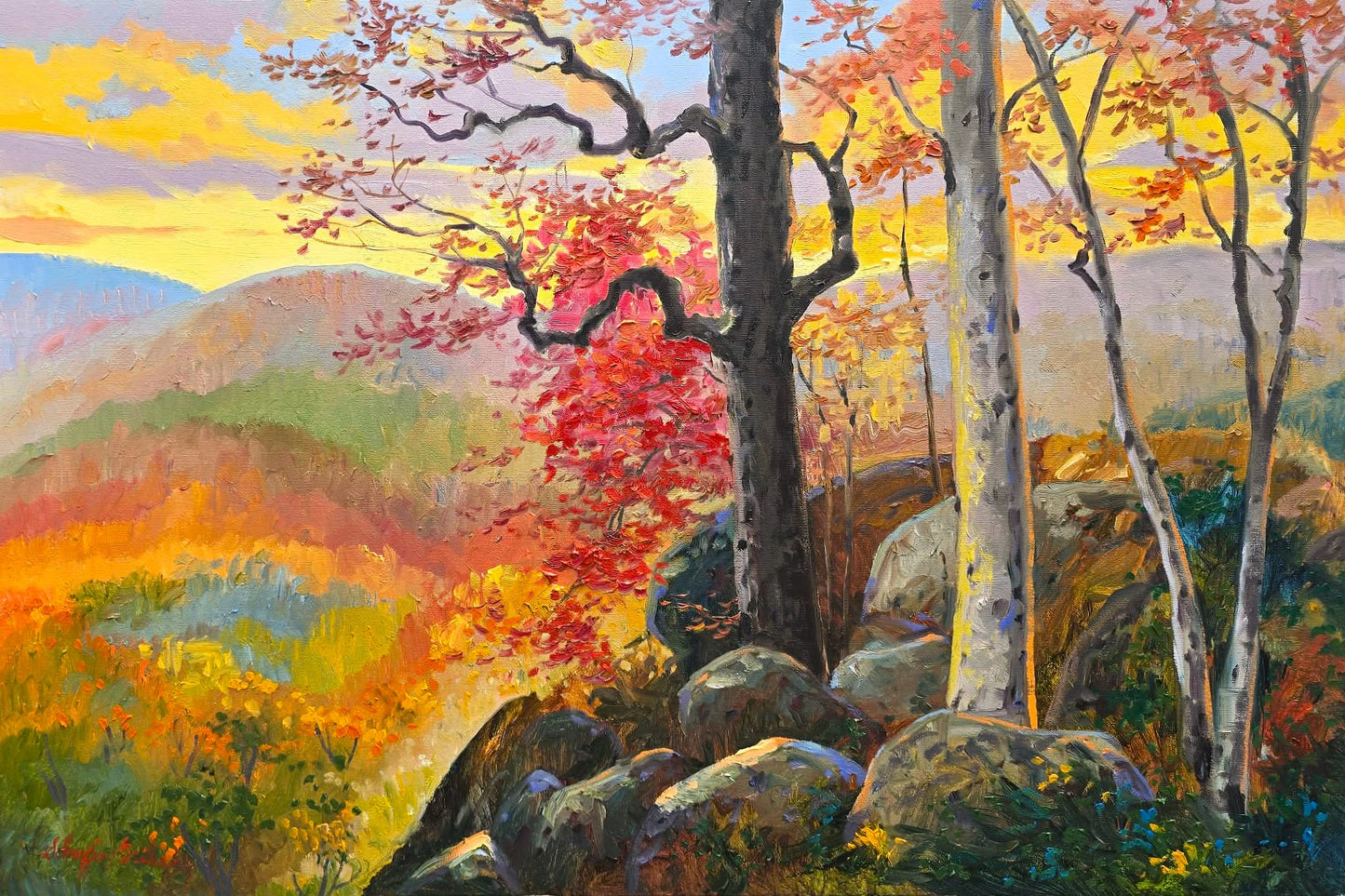 "Blueridge Overlook" Oil on canvas, 24x36 custom framed.