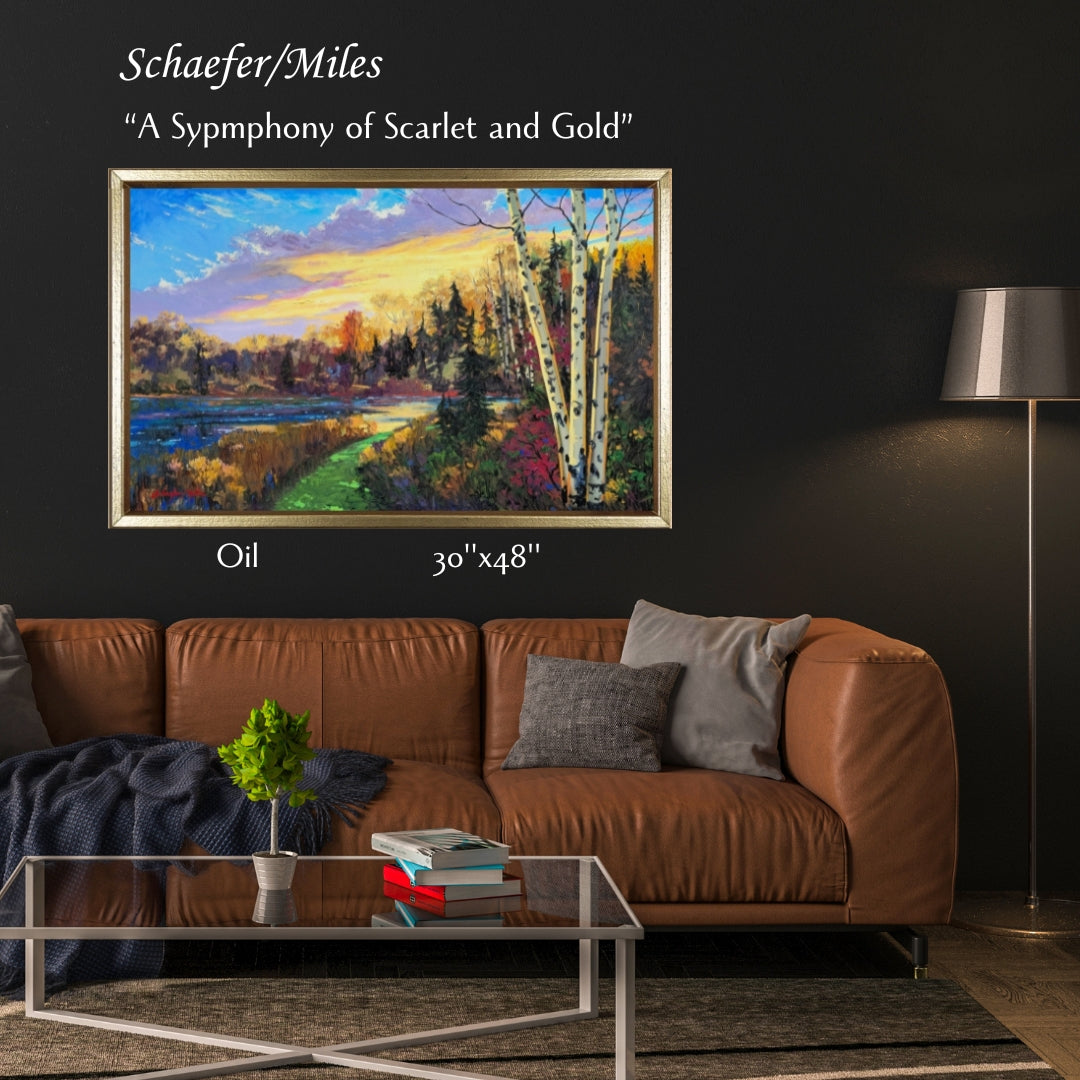 "A Symphony of Scarlet and Gold" Oil 30"x48" unframed, gallery wrapped - ready to hang