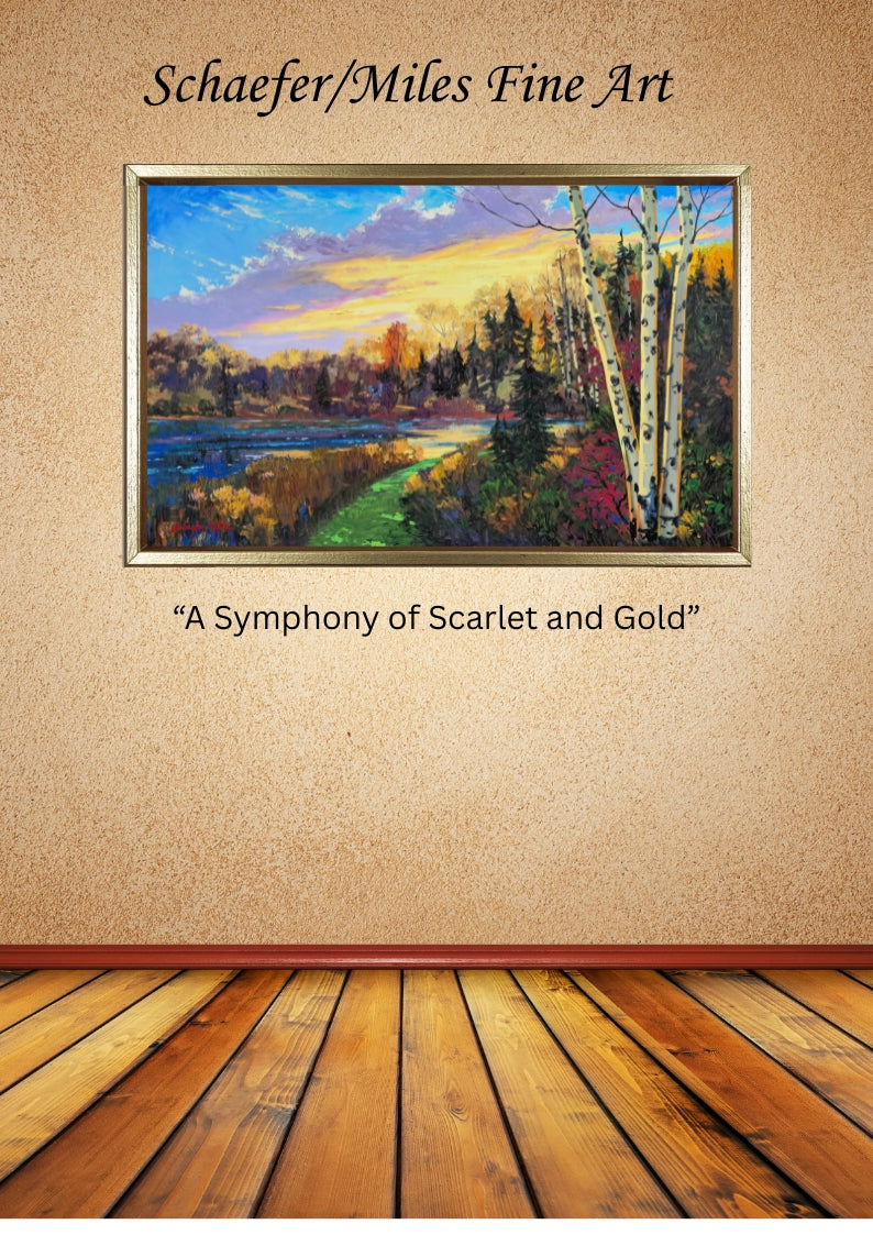 "A Symphony of Scarlet and Gold" Oil 30"x48" unframed, gallery wrapped - ready to hang