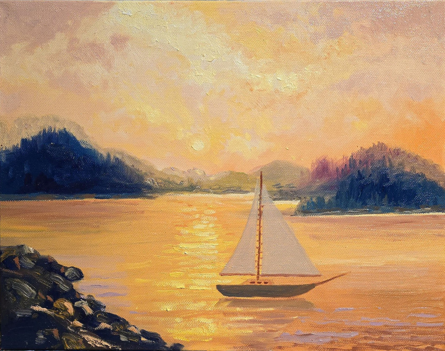 Sunset Sail Oil 11x14 Framed