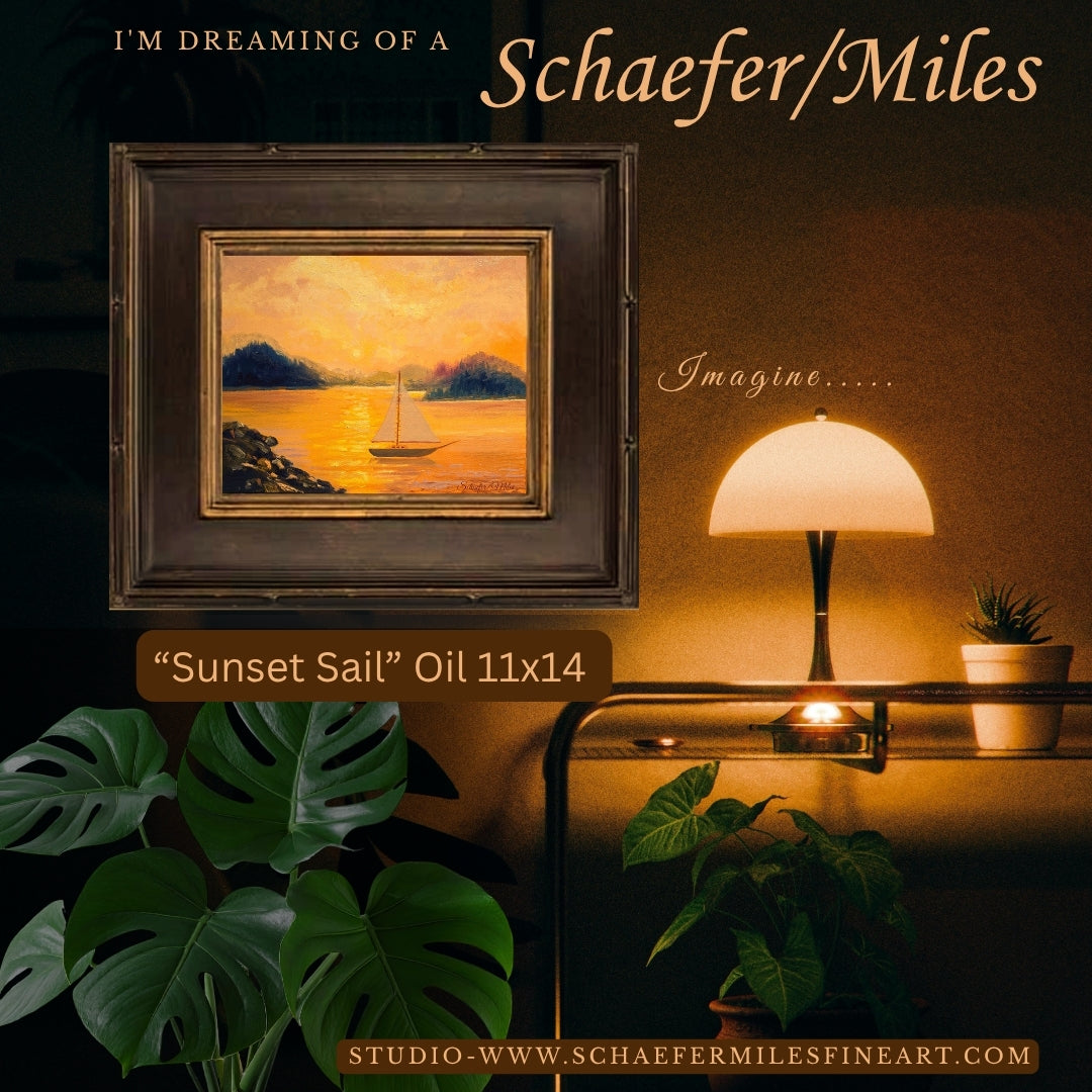 Sunset Sail Oil 11x14 Framed