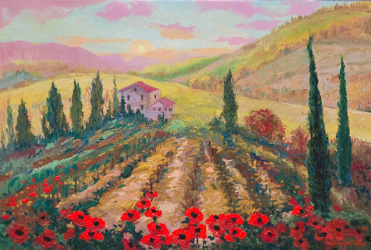 "Tuscany in the Mist" Original Oil 24"x36"