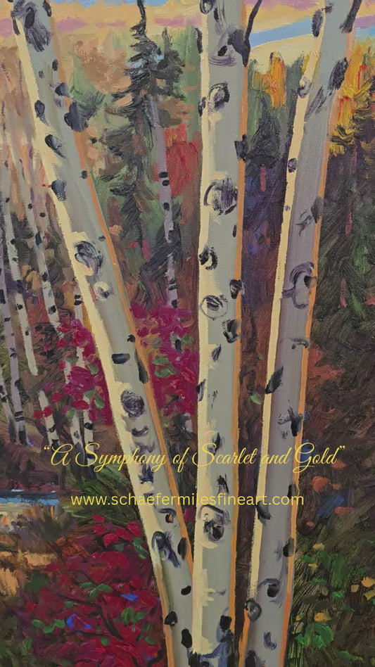 "A Symphony of Scarlet and Gold" Oil 30"x48" unframed, gallery wrapped - ready to hang